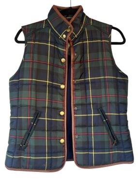 Lauren Ralph Lauren Green Blue Tartan Plaid Puffer Vest Faux Leather Size M